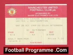 Manchester United v Southampton 1989 – Football Ticket