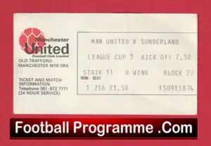 Manchester United v Sunderland 1976 – League Cup Ticket