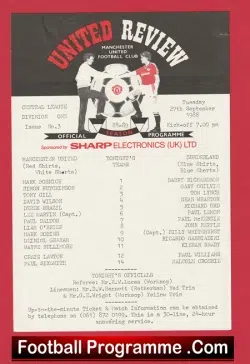 Manchester United v Sunderland 1988 - Reserves Match + Mark Bosnich - football programme