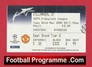 Manchester United v Villarreal 2005 – Match Ticket