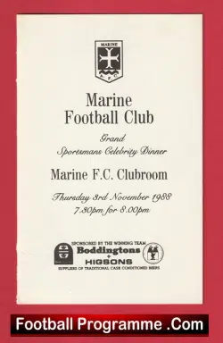 Marine Athletic Football Club Sportsman Dinner Menu + Ticket Nat Lofthouse 1988 - football memorabilia
