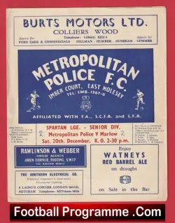 Metropolitan Police v Marlow 1950's - Met Police - football programme