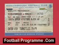 Middlesbrough v Manchester United 2006 – Football Ticket