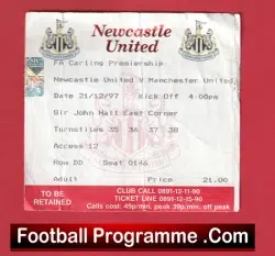Newcastle United v Manchester United 1997 - Match Ticket - football memorabilia