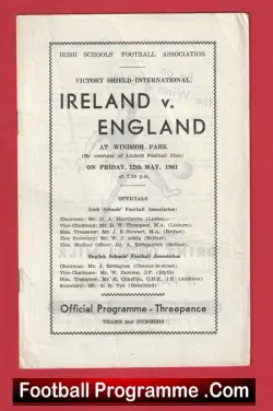 Northern Ireland v England 1961 – Schoolboys Windsor Park Belfast