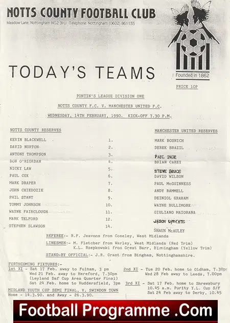 Notts County v Manchester United 1990 - Reserves Match + Paul Ince - Image 2