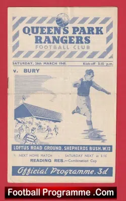 Queens Park Rangers v Bury 1949 - 1940s QPR Programmes - football programme