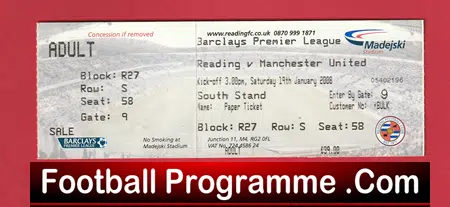 Reading v Manchester United 2008 - Match Ticket - Image 2