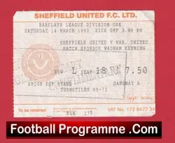 Sheffield United v Manchester United 1992 – Football Ticket