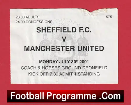 Sheffield v Manchester United 2001 - Football Ticket Friendly Man Utd - Image 2