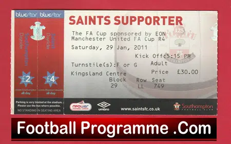 Southampton v Manchester United 2011 - FA Cup Match Ticket - Image 2