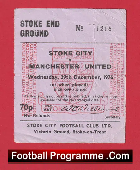Stoke City v Manchester United 1976 - Match Ticket 1970s - Image 2