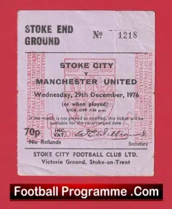 Stoke City v Manchester United 1976 – Match Ticket 1970s