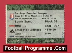 Stoke City v Manchester United 2011 – Football Ticket