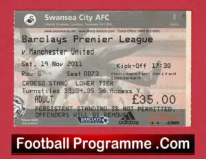 Swansea City v Manchester United 2011 – Football Ticket