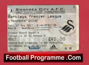 Swansea City v Manchester United 2013 – Match Ticket