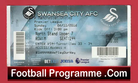 Swansea City v Manchester United 2016 - Football Ticket - Image 2