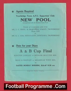 Trowbridge District v Wiltshire County 1969 - Friendly Match - football programme