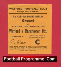 Watford v Manchester United 1969 – Match Ticket