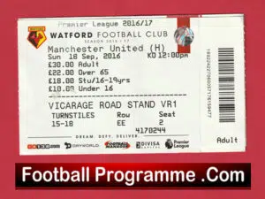 Watford v Manchester United 2016 – Football Match Ticket