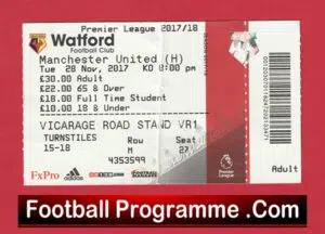 Watford v Manchester United 2017 – Match Ticket