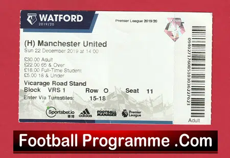 Watford v Manchester United 2019 - Match Ticket - Image 2