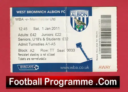 West Bromwich Albion v Manchester United 2011 - WBA Match Ticket - Image 2