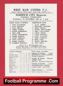 West Ham United v Norwich City 1982- Reserves Match