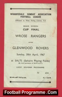 Wrose Rangers v Glenwood Rovers 1967 - Senior Cup Final Saltire FC - football programme