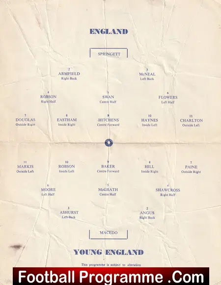 England v Young England 1961 - Bobby Charlton Chelsea Pirate - Image 3