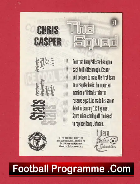 Manchester United Chris Casper Signed Autographed Football Card - Image 3