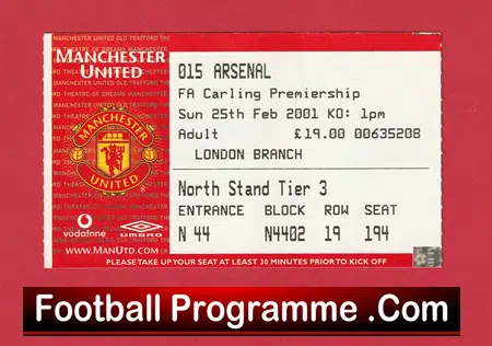 Manchester United v Arsenal 2001 - Match Ticket - Image 2