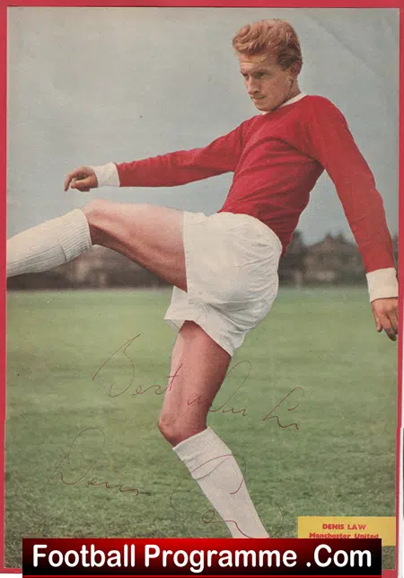 Manchester United Denis Law Autographed Signed Picture 1960s - Image 2