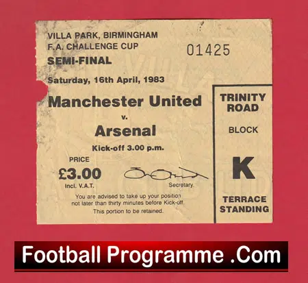 Arsenal v Manchester United 1983 - FAC Semi Ticket Villa Park + Train - Image 3
