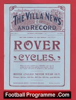 Aston Villa v Blackburn Rovers 1906 - Reprint - football programme