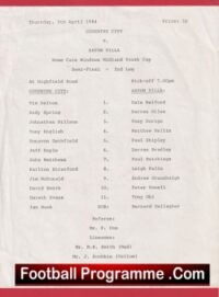 Coventry City v Aston Villa 1985 – Youth Cup Semi Final