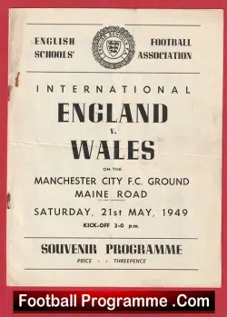 England v Wales 1949 Schoolboys Dennis Viollet at Manchester City - football programme