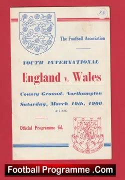 England v Wales 1966 - Youth Match Northampton FC - football programme