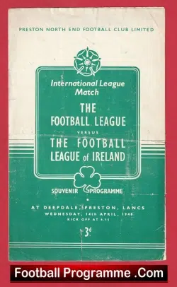 English Football League v League Of Ireland 1948 - Deepdale Preston - football programme