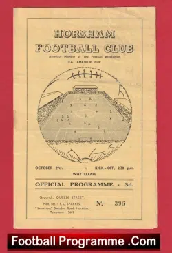 Horsham v Whyteleafe 1960 - FA Amateur Cup - football programme