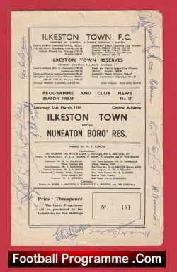 Ilkeston Town v Nuneaton Borough 1959 - Multi Signed Autographed - football programme