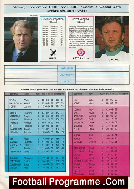 Inter Milan v Aston Villa 1990 - Italy - Image 3