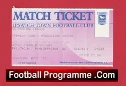 Ipswich Town v Manchester United 1993 - Football Ticket - football memorabilia