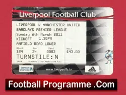 Liverpool v Manchester United 2011 - Football Ticket - football memorabilia