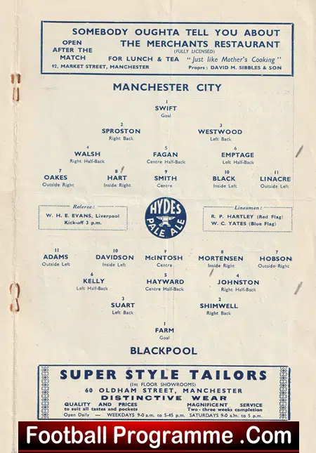 Manchester City v Blackpool 1949 - 1940's Programmes - Image 3