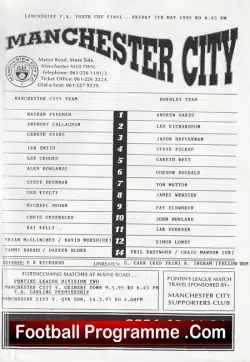 Manchester City v Burnley 1995 - Youth Cup Final - football programme