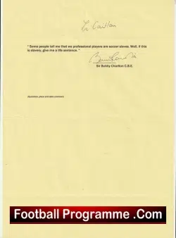Manchester United Bobby Charlton Signed Autograph Quotation Sheet - football programme