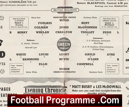 Manchester United v Charlton Athletic 1956 - Bobby Charlton First Game Debut - Image 3