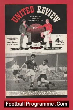 Manchester United v Preston 1958 - Munich Season - football programme