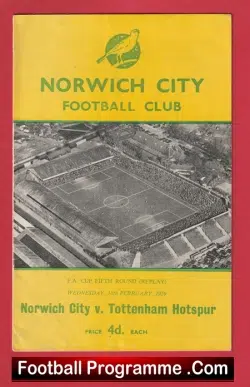 Norwich City v Tottenham 1959 - FA Cup Replay - football programme